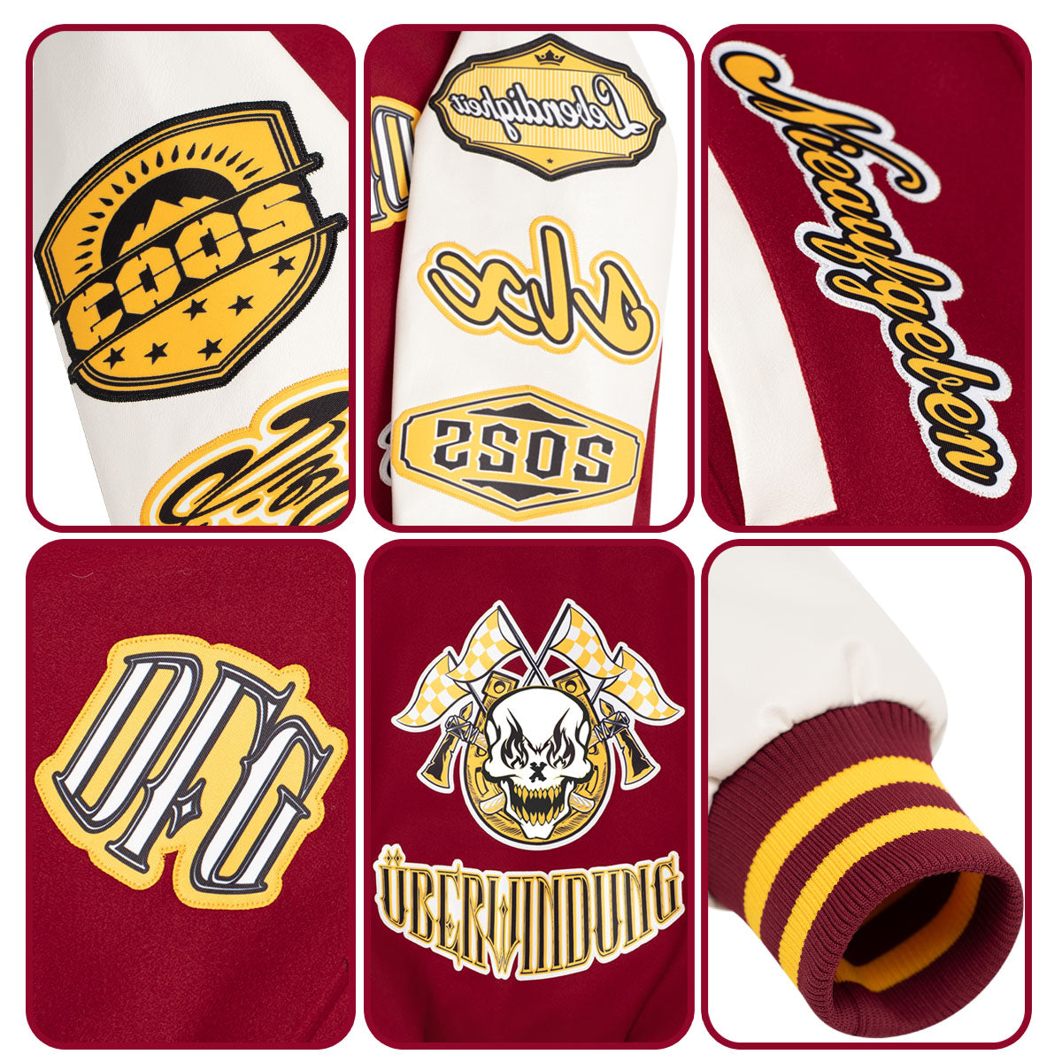Maßgeschneiderte Rot Grün Letterman Varsity Jacket Individuelle Stickerei Druck nach Ihrem Wunsch