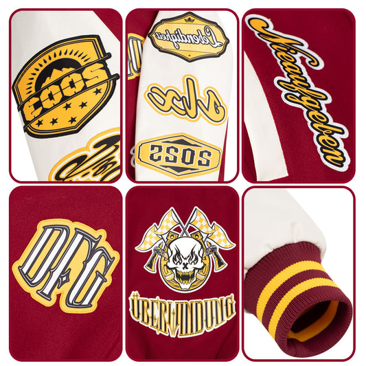 Maßgeschneiderte Weiß Rosa Letterman Varsity Jacket Individuelle Stickerei  Druck nach Ihrem Wunsch