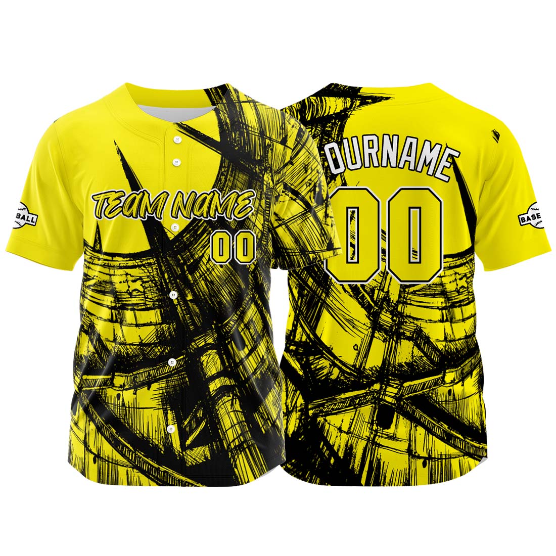 Benutzerdefinierte Baseball Jersey Personalisierte Baseball Shirt genäht und Druck Gelb