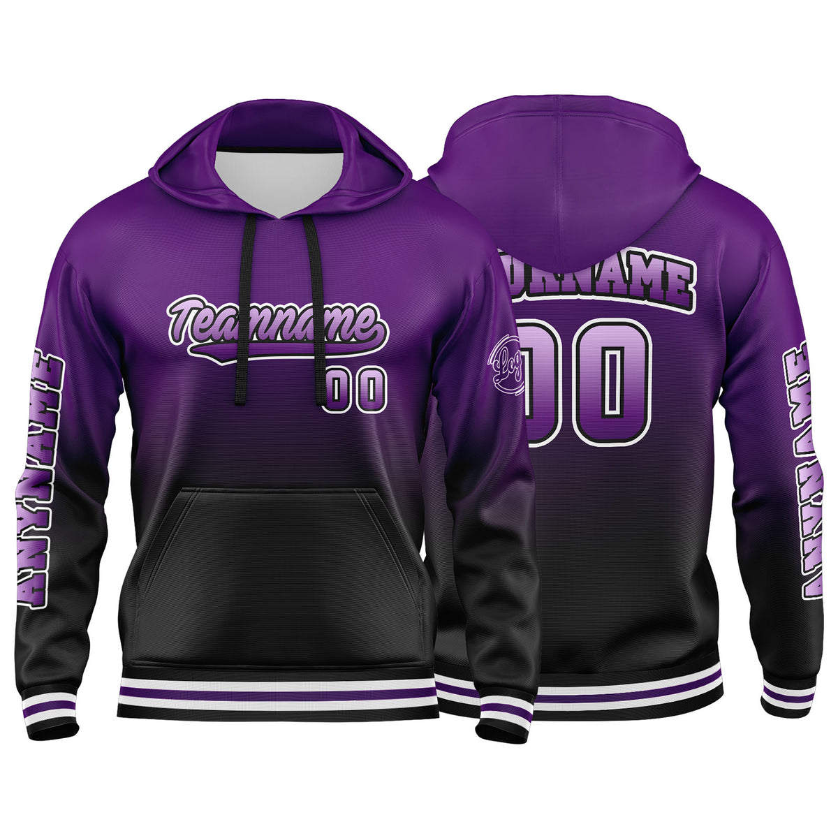 Benutzerdefinierter Lila Schwarz Hoodie für Mann, Frau, Mädchen, Junge. Drucken Sie Ihr Logo, Ihren Namen und Ihre Nummer