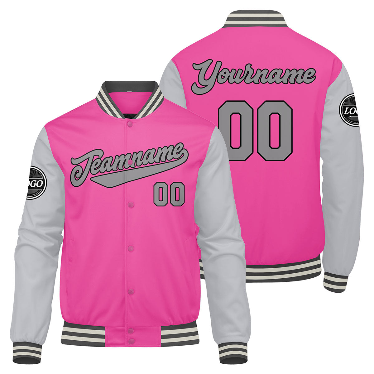 Benutzerdefinierte Verlauf Varsity-Jacke. Letterman-Jacke Pink