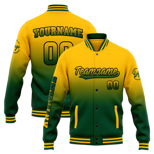 Benutzerdefinierte Varsity-Jacke. Letterman-Jacke für Männer, Frauen und Jugendliche Grün Gelb