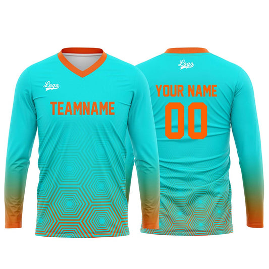 Kundenspezifisches Cyan Orange Basketball Fußball Schießen langes T-Shirt für Erwachsene und Kinder