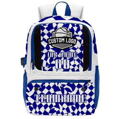 Personalisierter weißer und blauer Basketball - und Fußballrucksack mit Spielernamen & Nummern und Teamlogo #BP-0919-0037