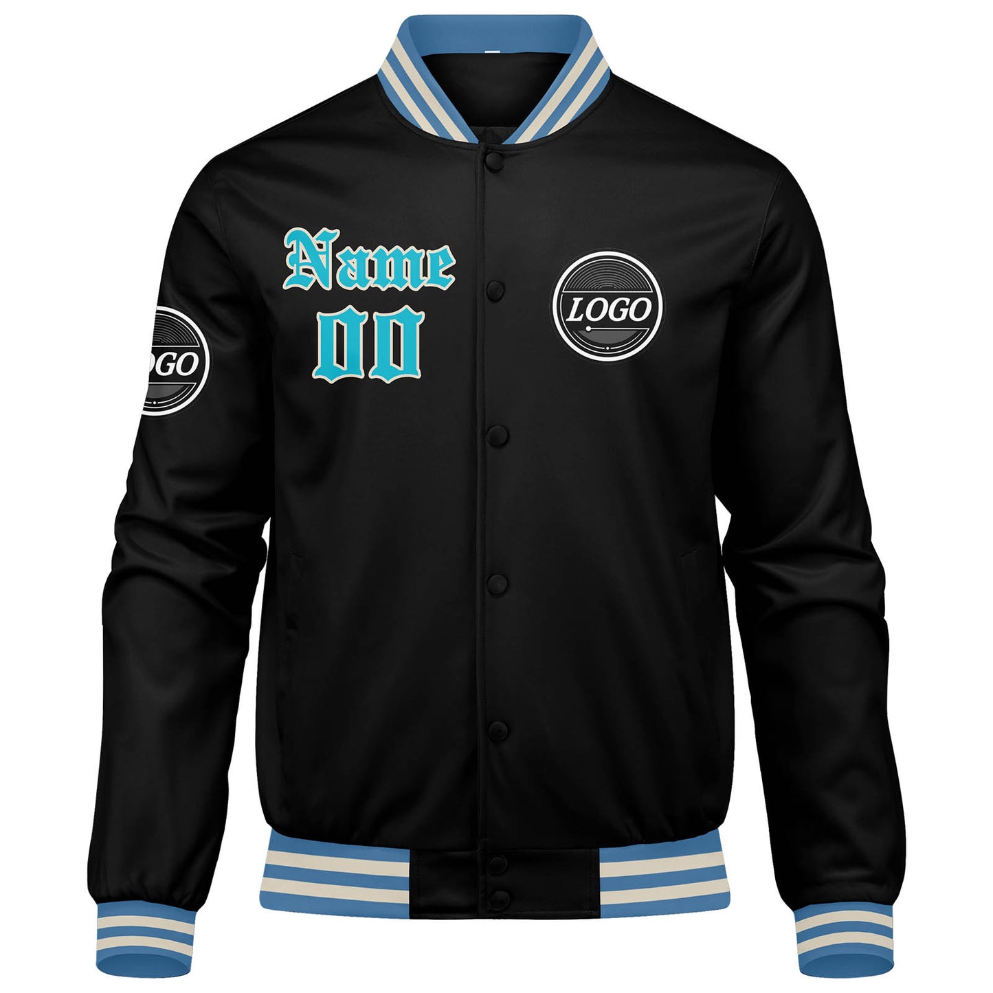 Benutzerdefinierte Verlauf Varsity-Jacke. Letterman-Jacke Hellblau