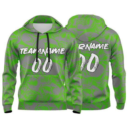 Benutzerdefinierter Sweatshirt-Hoodie für Mann, Frau, Mädchen, Junge. Drucken Sie Ihr Logo, Ihren Namen und Ihre Nummer Grün&Grau