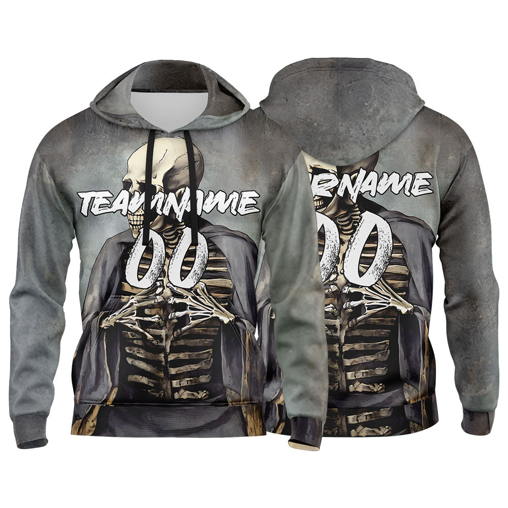 Benutzerdefinierter Sweatshirt-Hoodie für Mann, Frau, Mädchen, Junge. Drucken Sie Ihr Logo, Ihren Namen und Ihre Nummer Pastor Skelett