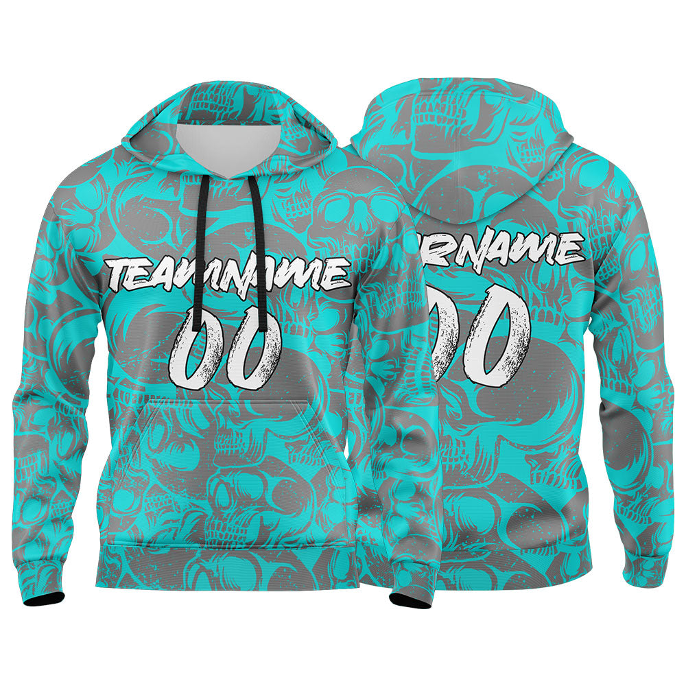 Benutzerdefinierter Sweatshirt-Hoodie für Mann, Frau, Mädchen, Junge. Drucken Sie Ihr Logo, Ihren Namen und Ihre Nummer Hellblau&Grau