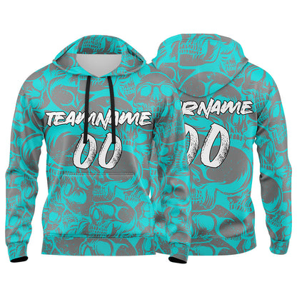 Benutzerdefinierter Sweatshirt-Hoodie für Mann, Frau, Mädchen, Junge. Drucken Sie Ihr Logo, Ihren Namen und Ihre Nummer Hellblau&Grau