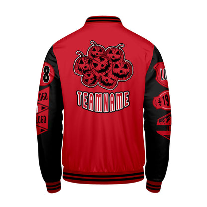 Maßgeschneiderte Rot Schwarz Letterman Varsity Jacket Individuelle Stickerei  Druck nach Ihrem Wunsch
