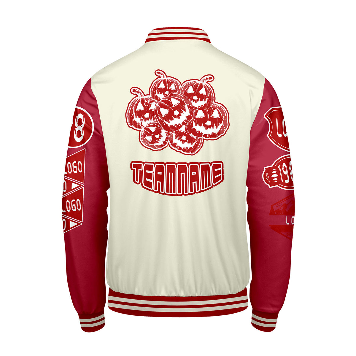 Maßgeschneiderte Weiß Rot Letterman Varsity Jacket Individuelle Stickerei  Druck nach Ihrem Wunsch