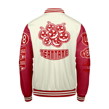 Maßgeschneiderte Weiß Rot Letterman Varsity Jacket Individuelle Stickerei  Druck nach Ihrem Wunsch