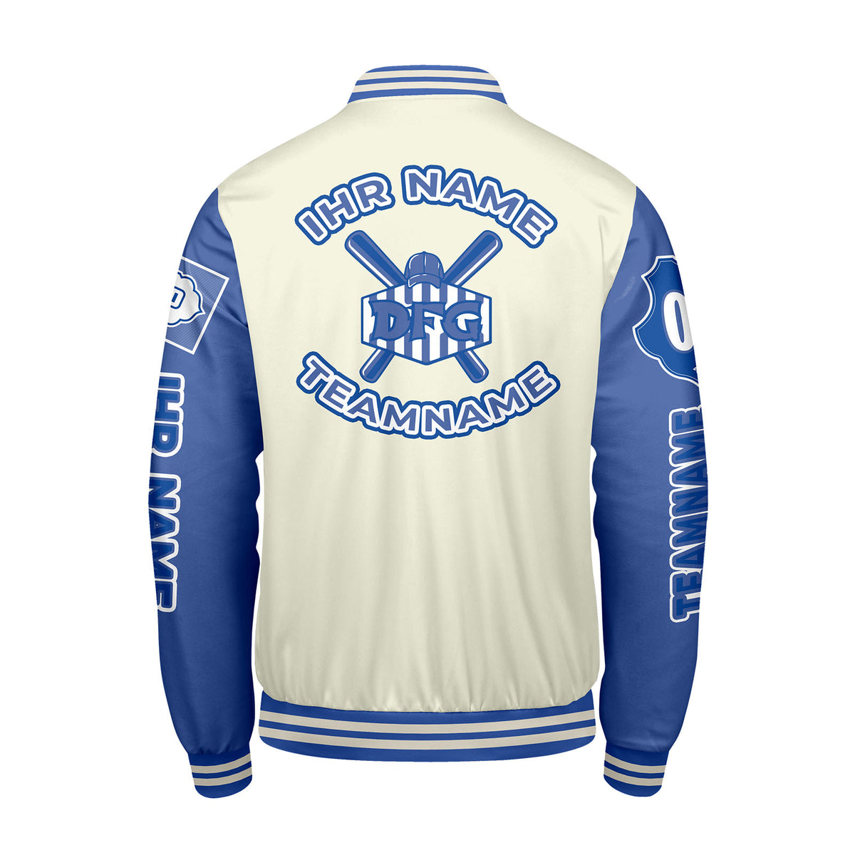 Maßgeschneiderte Weiß Königliche Letterman Varsity Jacket Individuelle Stickerei  Druck nach Ihrem Wunsch
