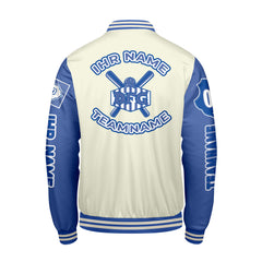 Maßgeschneiderte Weiß Königliche Letterman Varsity Jacket Individuelle Stickerei  Druck nach Ihrem Wunsch
