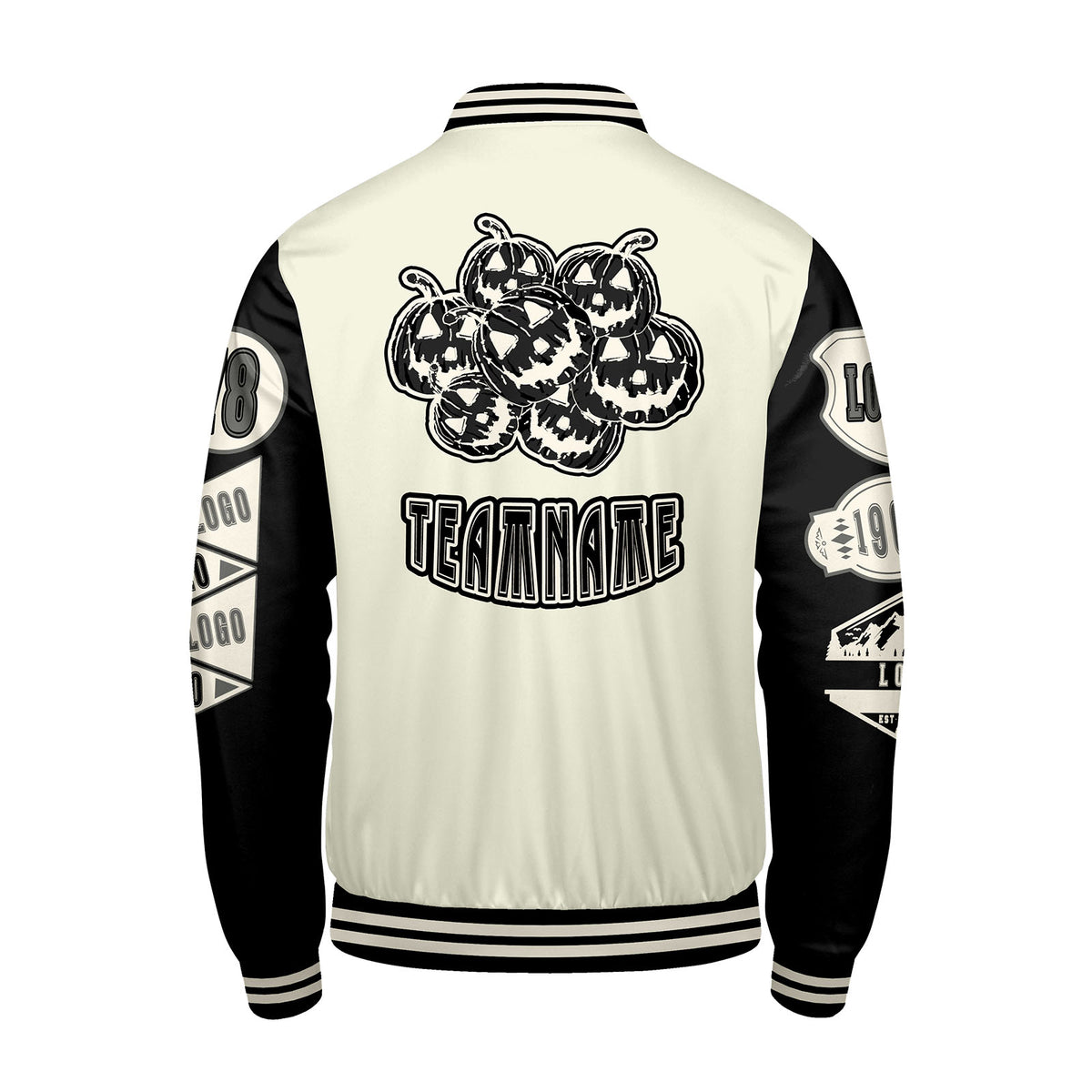 Maßgeschneiderte Weiß Schwarz Letterman Varsity Jacket Individuelle Stickerei  Druck nach Ihrem Wunsch