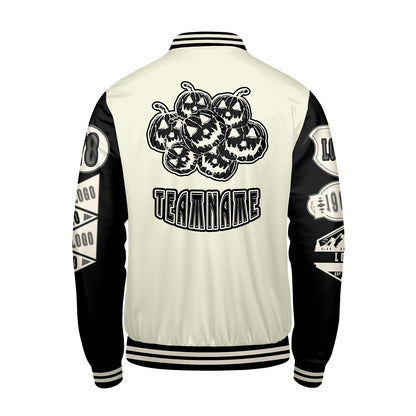 Maßgeschneiderte Weiß Schwarz Letterman Varsity Jacket Individuelle Stickerei  Druck nach Ihrem Wunsch