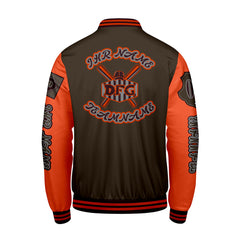 Maßgeschneiderte Braun Orange Letterman Varsity Jacket Individuelle Stickerei  Druck nach Ihrem Wunsch