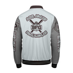 Maßgeschneiderte Grau Letterman Varsity Jacket Individuelle Stickerei  Druck nach Ihrem Wunsch