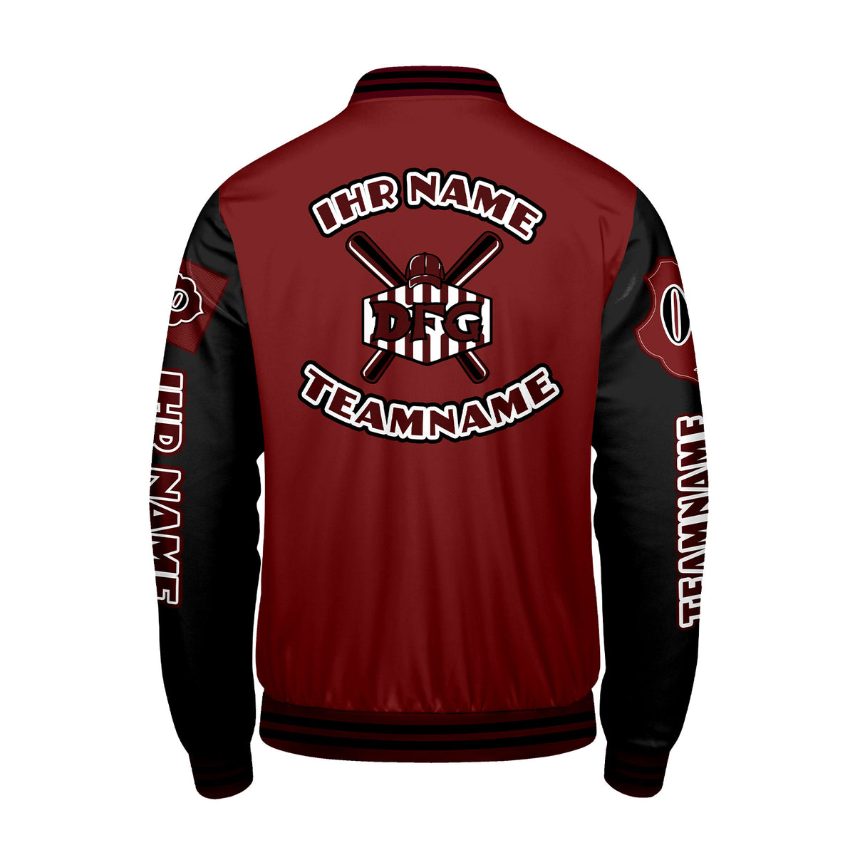 Maßgeschneiderte Rot Schwarz Letterman Varsity Jacket Individuelle Stickerei  Druck nach Ihrem Wunsch