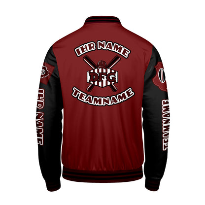 Maßgeschneiderte Rot Schwarz Letterman Varsity Jacket Individuelle Stickerei  Druck nach Ihrem Wunsch