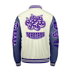Maßgeschneiderte Rosa Lila Letterman Varsity Jacket Individuelle Stickerei  Druck nach Ihrem Wunsch