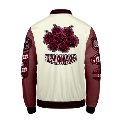 Maßgeschneiderte Weiß Burgund Letterman Varsity Jacket Individuelle Stickerei  Druck nach Ihrem Wunsch