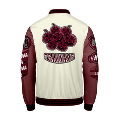 Maßgeschneiderte Weiß Burgund Letterman Varsity Jacket Individuelle Stickerei  Druck nach Ihrem Wunsch