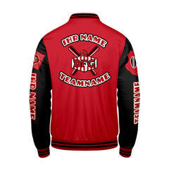 Maßgeschneiderte Rot Schwarz Letterman Varsity Jacket Individuelle Stickerei  Druck nach Ihrem Wunsch