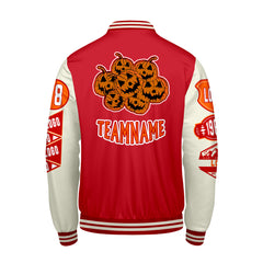 Maßgeschneiderte Rosa Rot Letterman Varsity Jacket Individuelle Stickerei  Druck nach Ihrem Wunsch