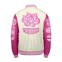Maßgeschneiderte Rosa Militärgrün Letterman Varsity Jacket Individuelle Stickerei  Druck nach Ihrem Wunsch