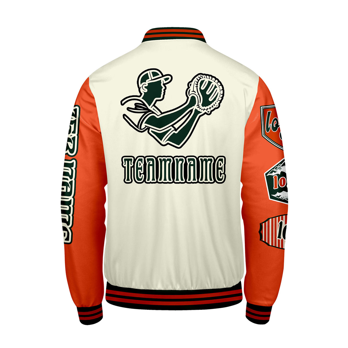 Maßgeschneiderte Weiß Orange Letterman Varsity Jacket Individuelle Stickerei  Druck nach Ihrem Wunsch