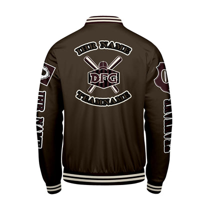 Maßgeschneiderte Braun Letterman Varsity Jacket Individuelle Stickerei  Druck nach Ihrem Wunsch