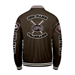 Maßgeschneiderte Braun Letterman Varsity Jacket Individuelle Stickerei  Druck nach Ihrem Wunsch