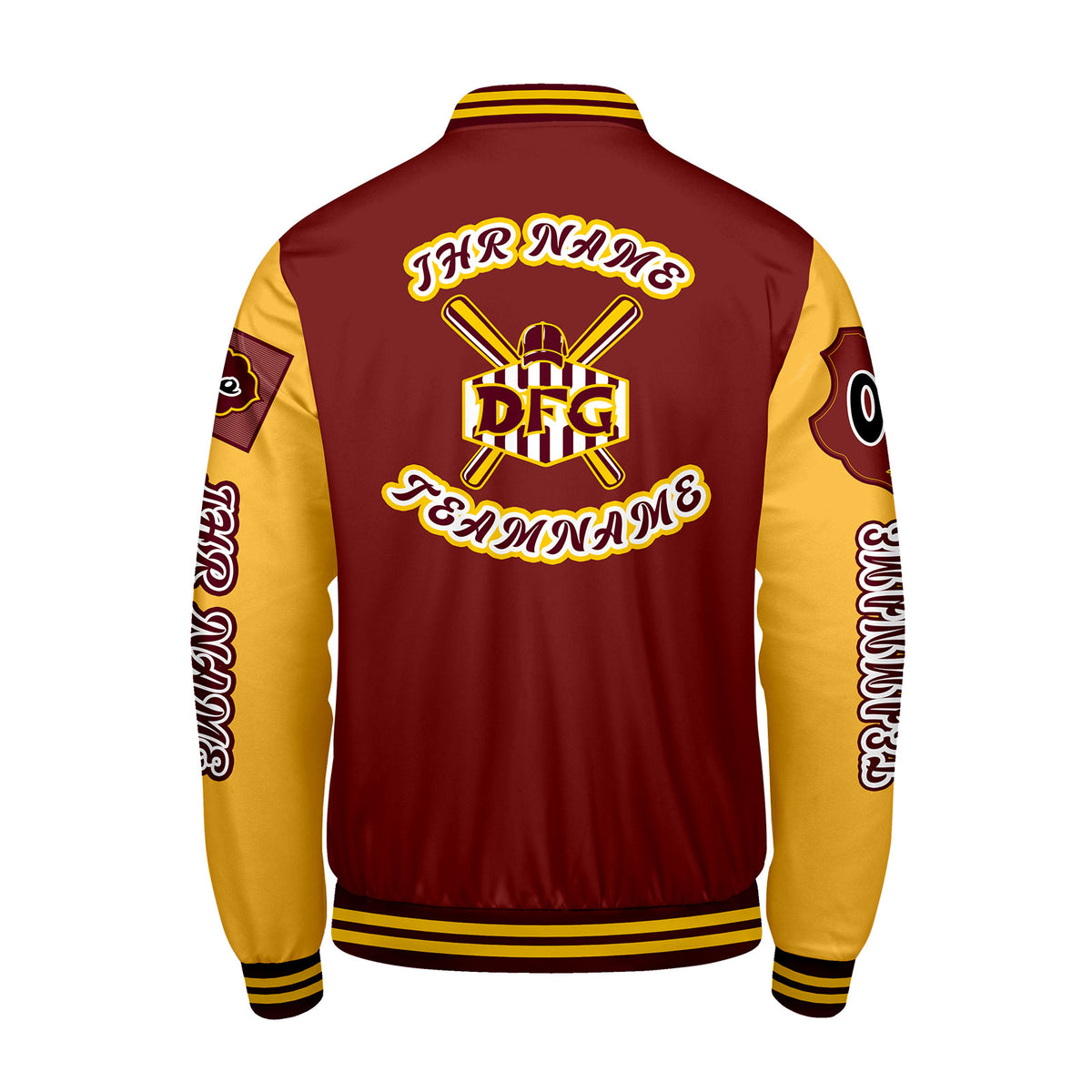Maßgeschneiderte Rot Gelb Letterman Varsity Jacket Individuelle Stickerei  Druck nach Ihrem Wunsch