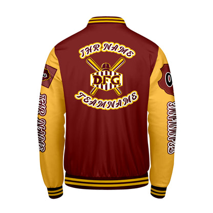 Maßgeschneiderte Rot Gelb Letterman Varsity Jacket Individuelle Stickerei  Druck nach Ihrem Wunsch