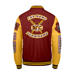 Maßgeschneiderte Rot Gelb Letterman Varsity Jacket Individuelle Stickerei  Druck nach Ihrem Wunsch