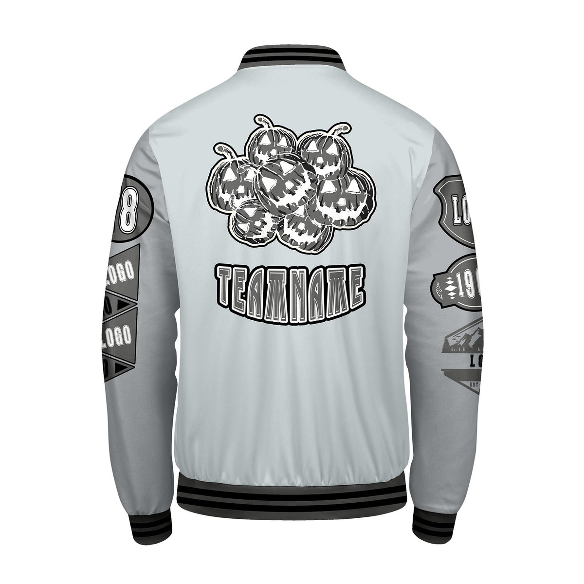Maßgeschneiderte Grau Letterman Varsity Jacket Individuelle Stickerei  Druck nach Ihrem Wunsch
