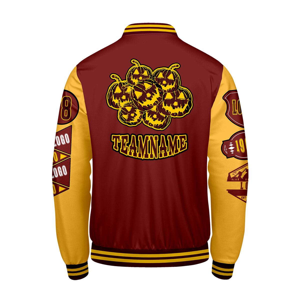 Maßgeschneiderte Burgund Gelb Letterman Varsity Jacket Individuelle Stickerei  Druck nach Ihrem Wunsch
