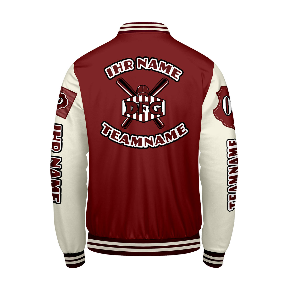 Maßgeschneiderte Rot Weiß Letterman Varsity Jacket Individuelle Stickerei  Druck nach Ihrem Wunsch