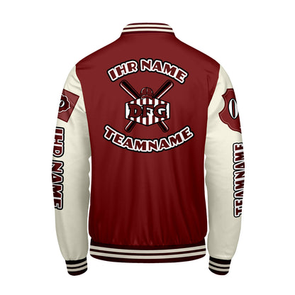 Maßgeschneiderte Rot Weiß Letterman Varsity Jacket Individuelle Stickerei  Druck nach Ihrem Wunsch