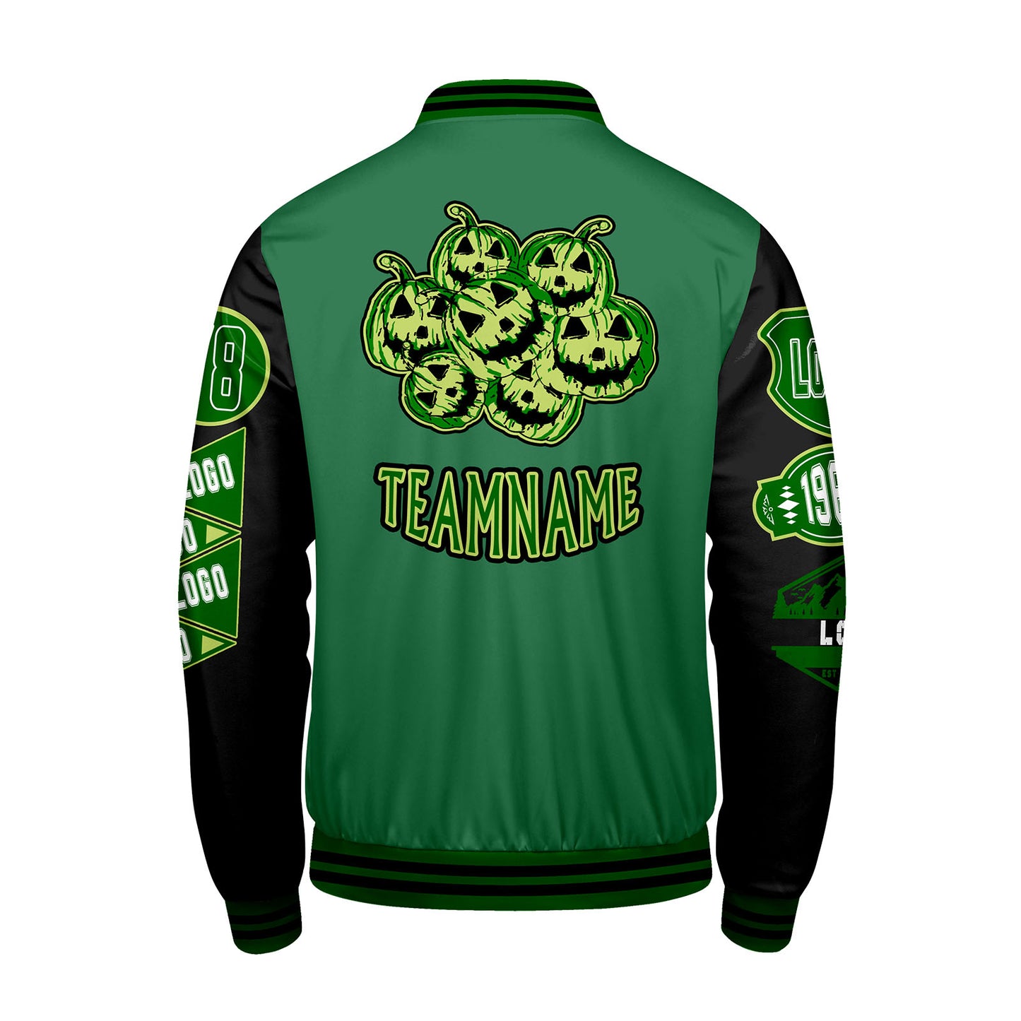 Maßgeschneiderte Grün Schwarz Letterman Varsity Jacket Individuelle Stickerei  Druck nach Ihrem Wunsch