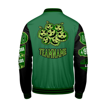 Maßgeschneiderte Grün Schwarz Letterman Varsity Jacket Individuelle Stickerei  Druck nach Ihrem Wunsch
