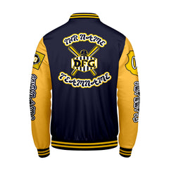 Maßgeschneiderte Marine Gelb Letterman Varsity Jacket Individuelle Stickerei  Druck nach Ihrem Wunsch
