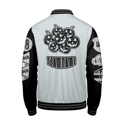 Maßgeschneiderte Grau Schwarz Letterman Varsity Jacket Individuelle Stickerei  Druck nach Ihrem Wunsch