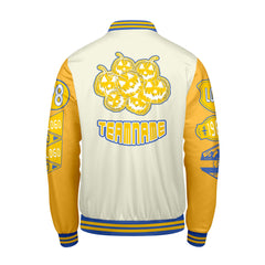 Maßgeschneiderte Rosa Gelb Letterman Varsity Jacket Individuelle Stickerei  Druck nach Ihrem Wunsch