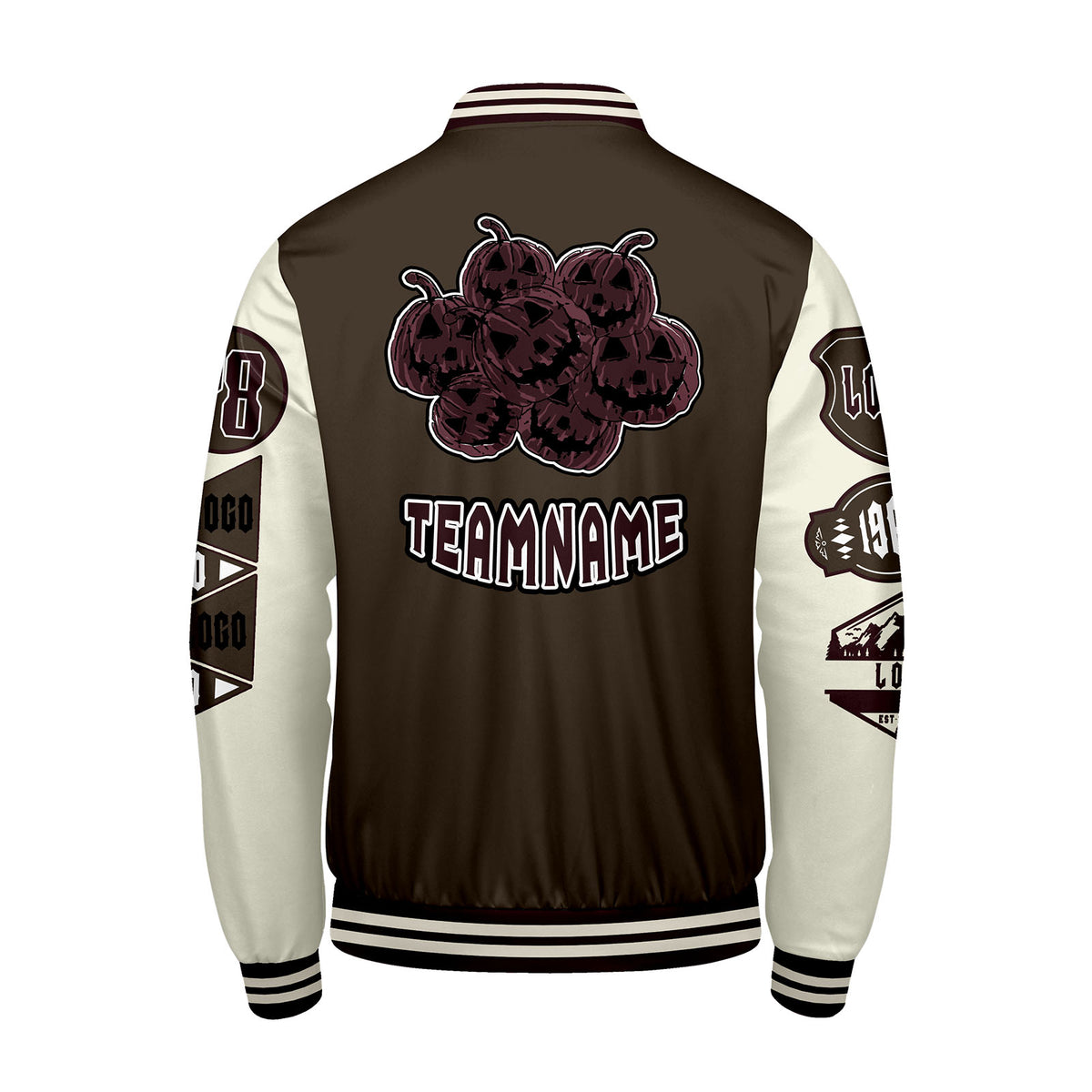 Maßgeschneiderte Braun Weiß Letterman Varsity Jacket Individuelle Stickerei  Druck nach Ihrem Wunsch