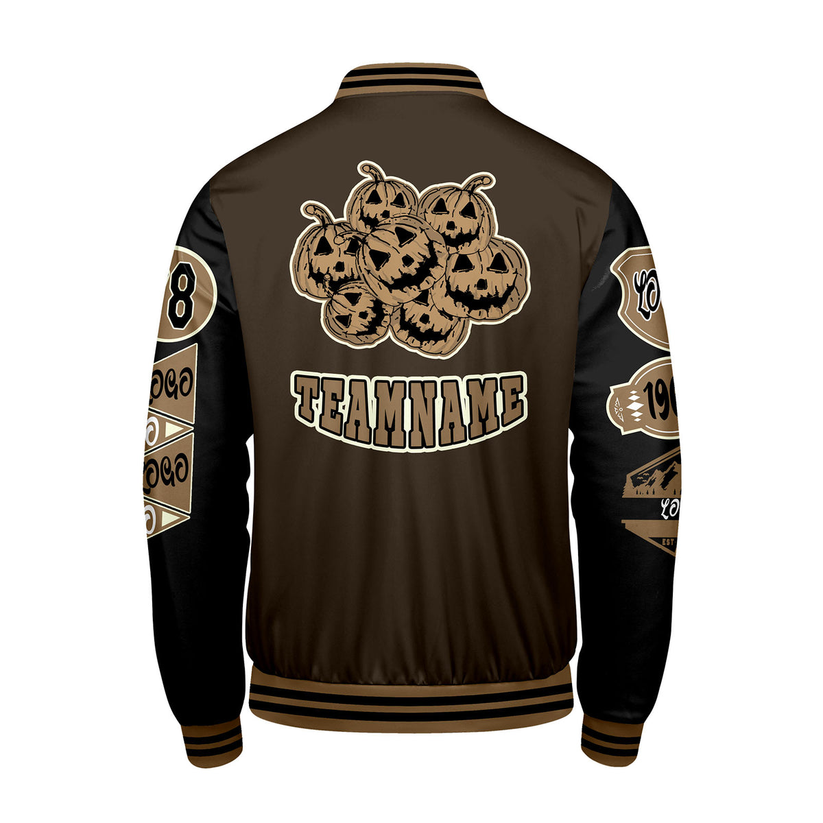 Maßgeschneiderte Braun Schwarz Letterman Varsity Jacket Individuelle Stickerei  Druck nach Ihrem Wunsch