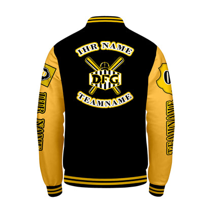 Maßgeschneiderte Schwarz Gelb Letterman Varsity Jacket Individuelle Stickerei  Druck nach Ihrem Wunsch