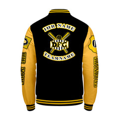 Maßgeschneiderte Schwarz Gelb Letterman Varsity Jacket Individuelle Stickerei  Druck nach Ihrem Wunsch