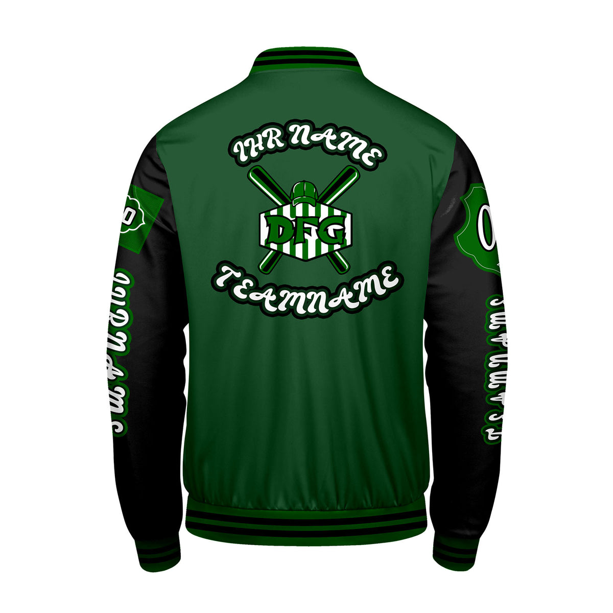 Maßgeschneiderte Grün Schwarz Letterman Varsity Jacket Individuelle Stickerei  Druck nach Ihrem Wunsch